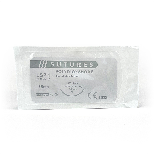 Sutura de monofilamento de polidioxanona absorbible con aguja de corte inverso