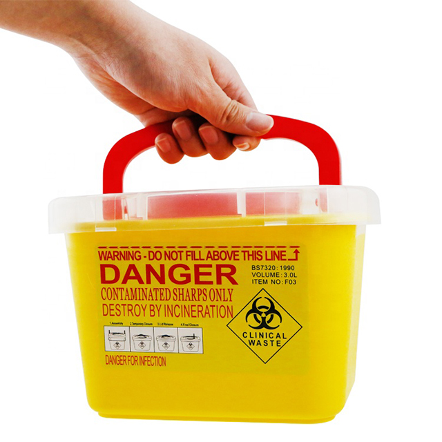 Recipiente afilado de seguridad de plástico para hospitales de 3L con tapa portátil